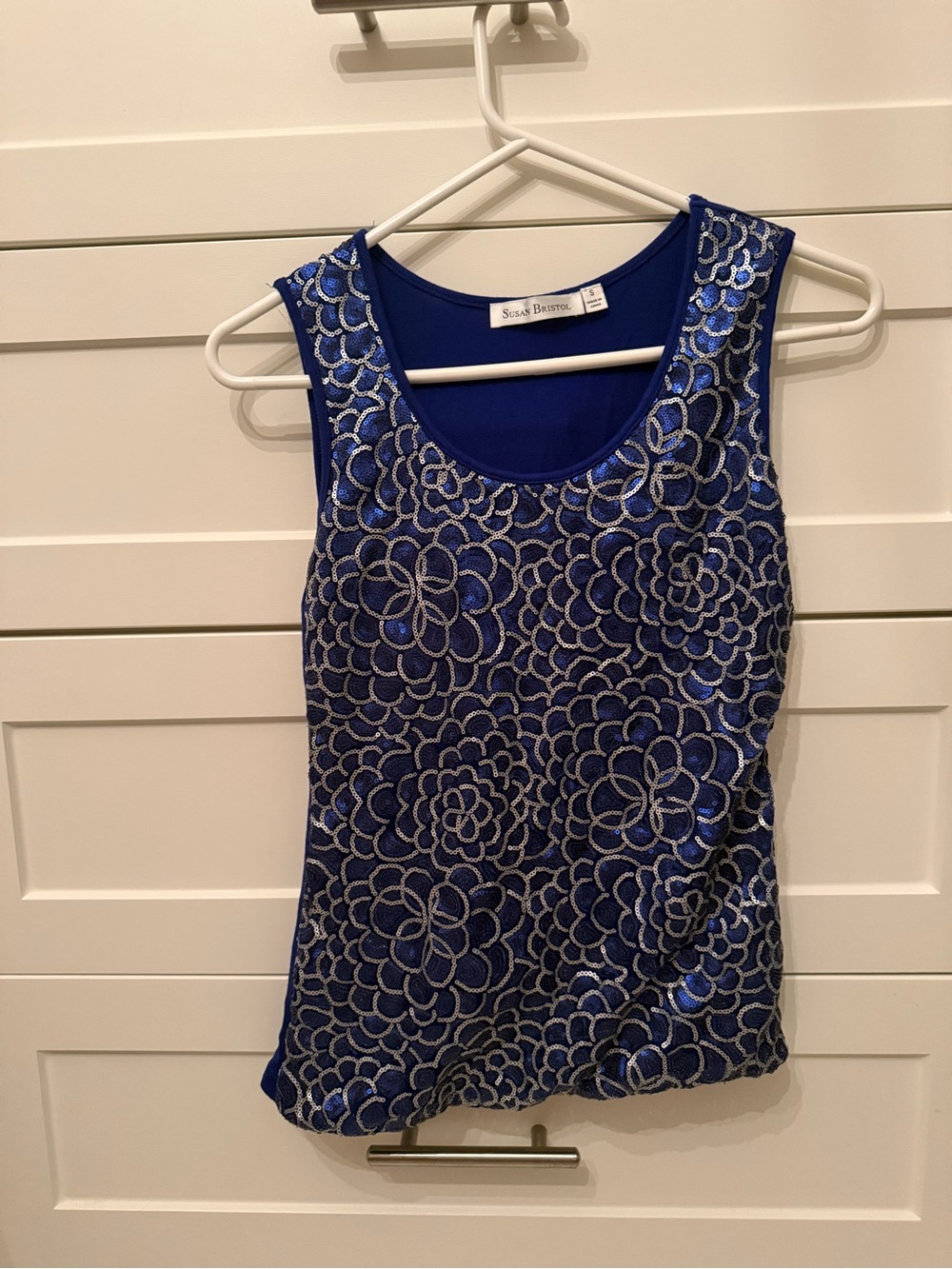Susan Bristol Blue Sequined Floral Tank Top